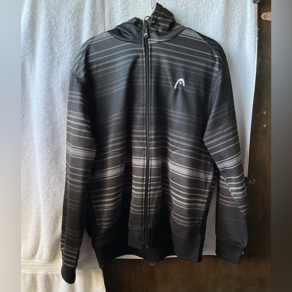 Head Zip Up Sweater with Hoodie Black and Gray Ombré Stripes